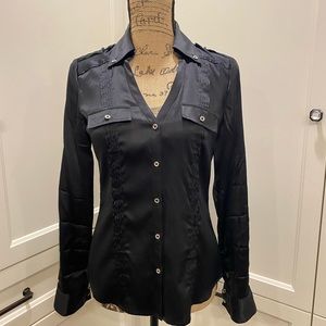 White House Black Market Silk Adjustable Sleeve Shirt Like New Size 2